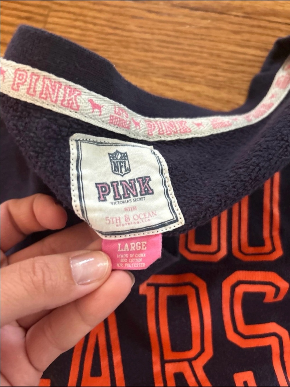 PINK Victoria's Secret Navy Sweatshirt with Orange Lettering - Picture 2 of 2